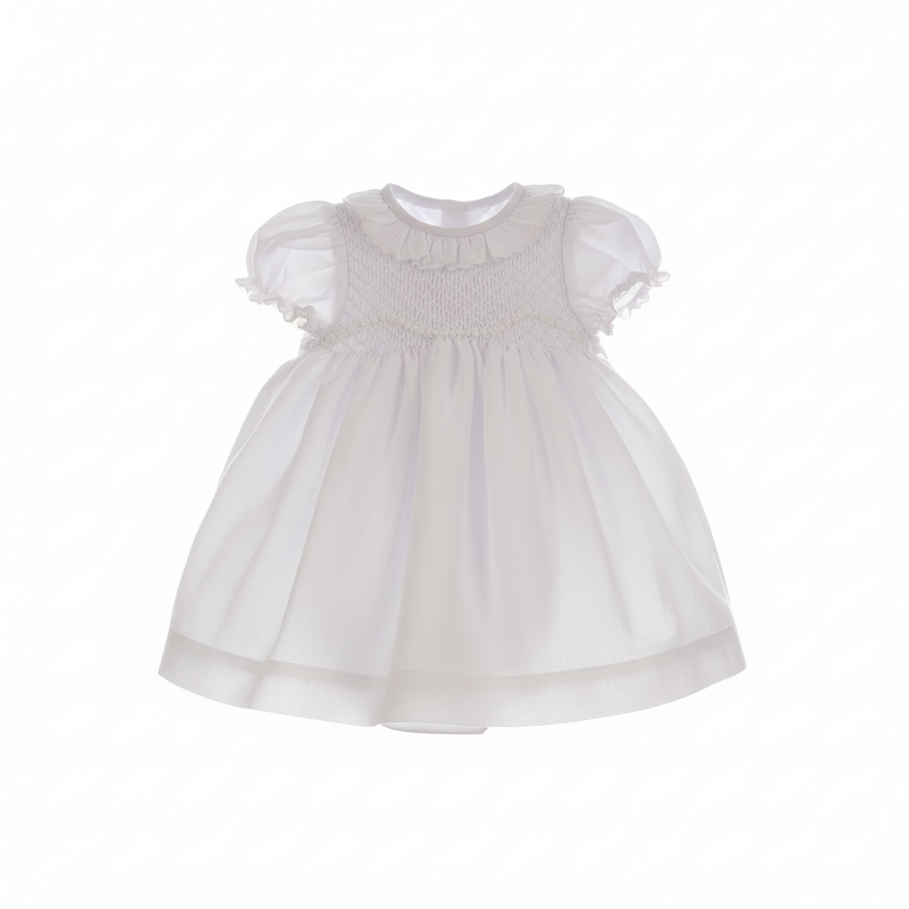 MALVI & CO. Isi Baby Vestito + Coulotte Cerimonia Voile con Smock Bianco Primavera-Estate
