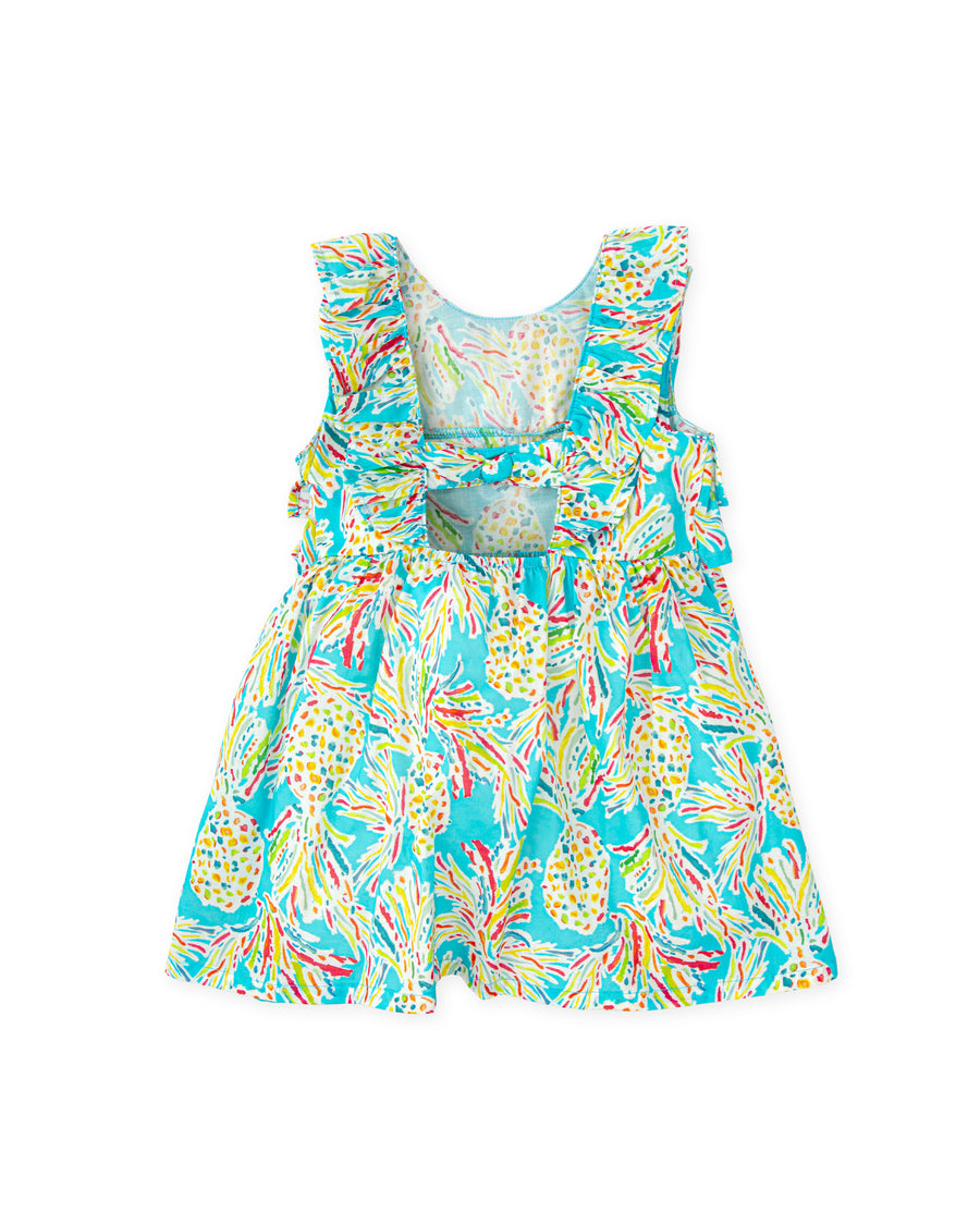 TUTTO PICCOLO Abito Copricostume Cotone Fantasia Ananas Acquamarina Primavera-Estate