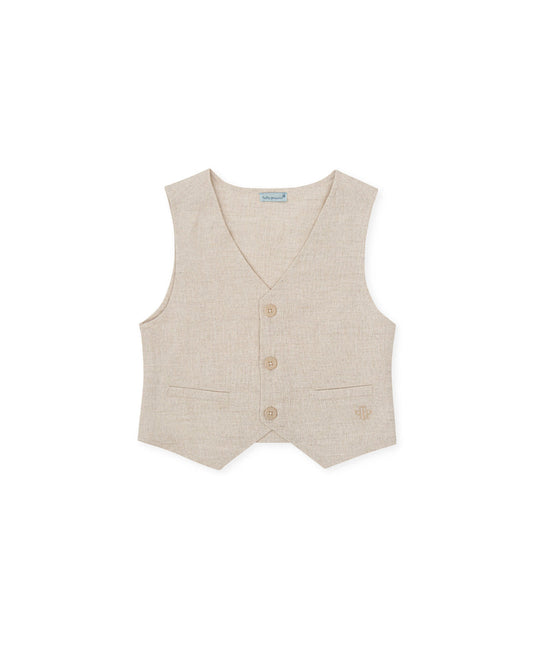 TUTTO PICCOLO Completo 3 Pezzi Cerimonia Gilet+Camicia+Bermuda Panna-Sabbia Primavera-Estate