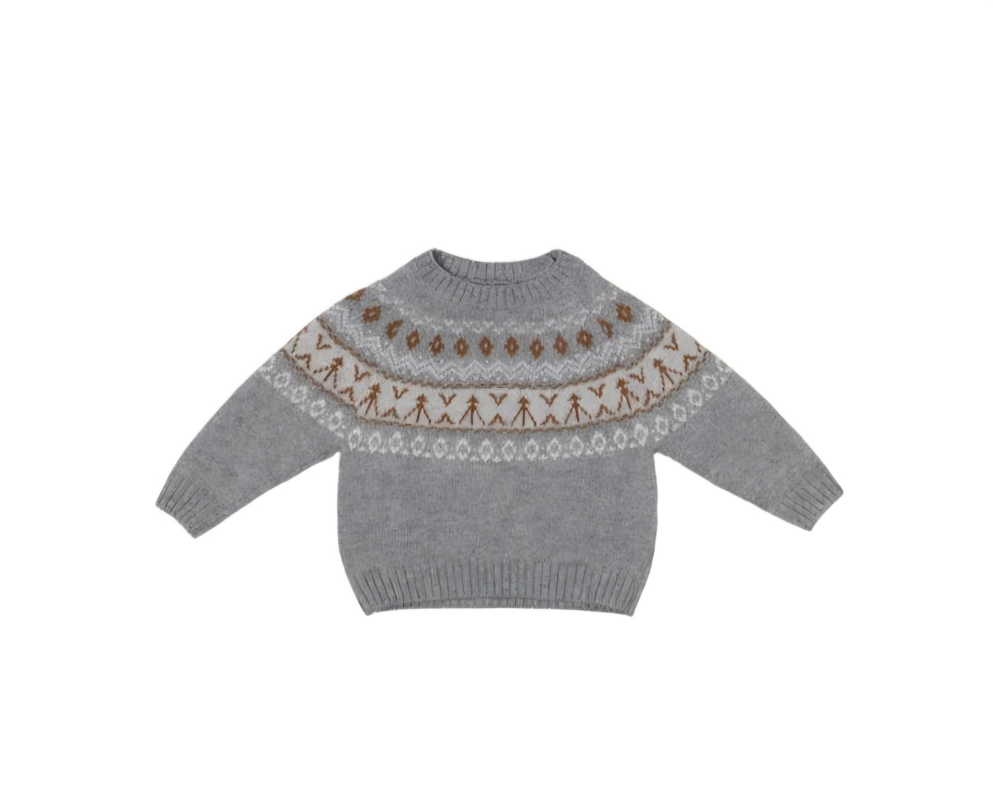 MALVI & CO. Isi Boy Pullover in Lana-Cashmere con Jacquard Grigio Melange Autunno-Inverno