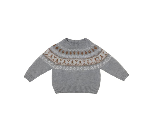 MALVI & CO. Isi Boy Pullover in Lana-Cashmere con Jacquard Grigio Melange Autunno-Inverno