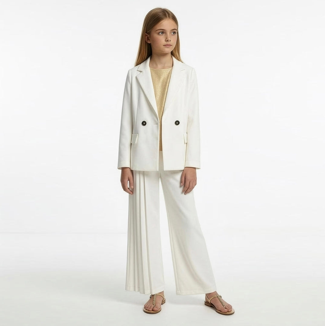 ELSY Couture Completo Girl Cerimonia Tre Pezzi Colore Yogurt-Oro Primavera-Estate