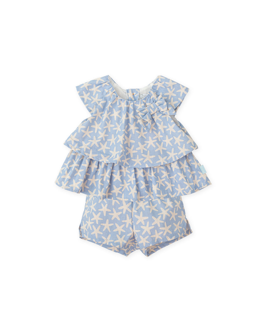 TUTTO PICCOLO Completo 2 Pezzi Cotone Fantasia Stelle Marine Azzurro Carta da Zucchero-Beige Primavera-Estate