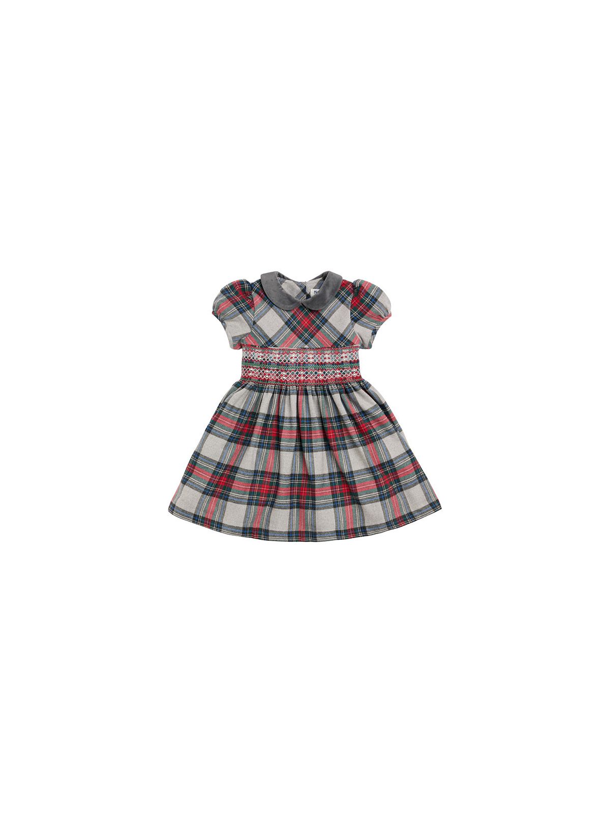 MALVI & CO. Vestito in Tartan Grigio-Rosso con Smock Autunno-Inverno