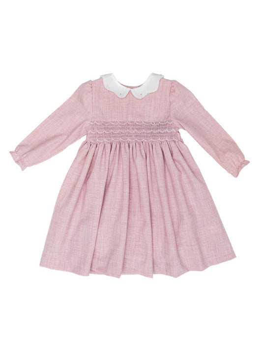 MALVI & CO. Vestito in Flanella con Punto Smock Rosa Autunno-Inverno