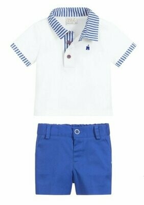 PAZ RODRIGUEZ Boy White and Blue Polo & Shorts Set