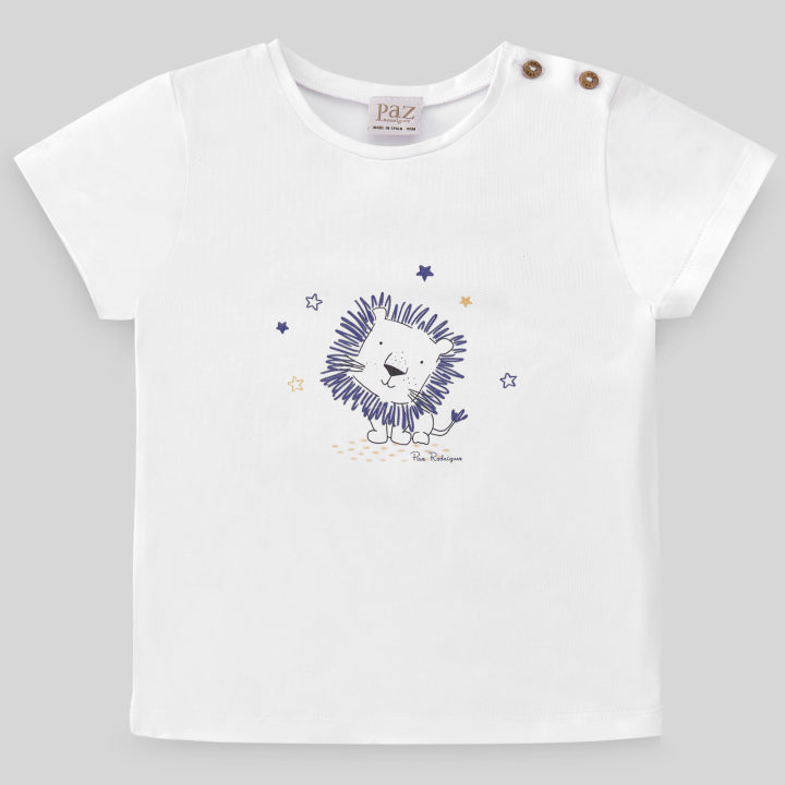 PAZ RODRIGUEZ White Cotton T-shirt with Lion Pattern