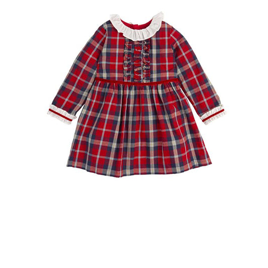 EVERYTHING SMALL Red-blue tartan dress with red tights