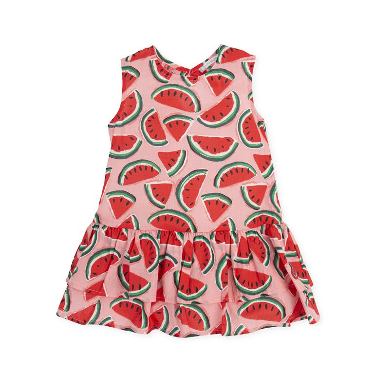 ALL PICCOLO Pink-Red Watermelon Patterned Cotton Dress