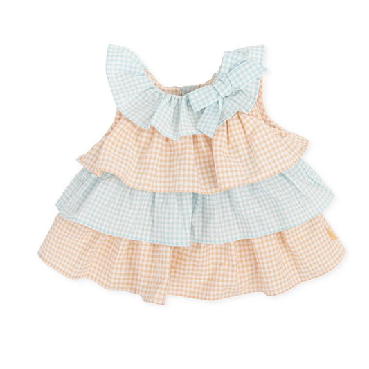 ALL SMALL Aquamarine-Mandarin Vichy Dress