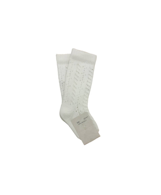 STORY LORIS Long warm perforated socks in cream Pima cotton