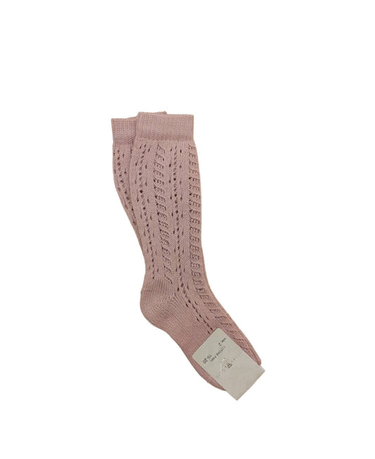 STORY LORIS Long warm perforated socks in antique pink Pima cotton