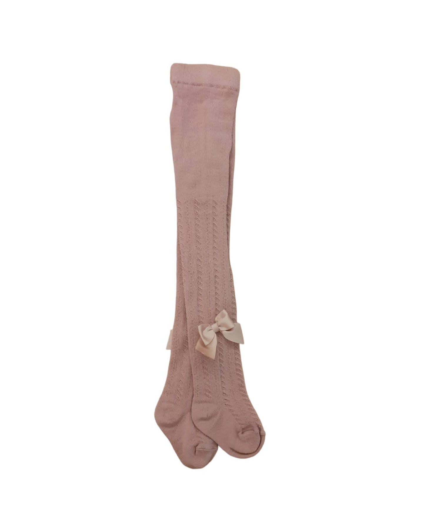 STORY LORIS Perforated tights with bow in warm antique pink cotton