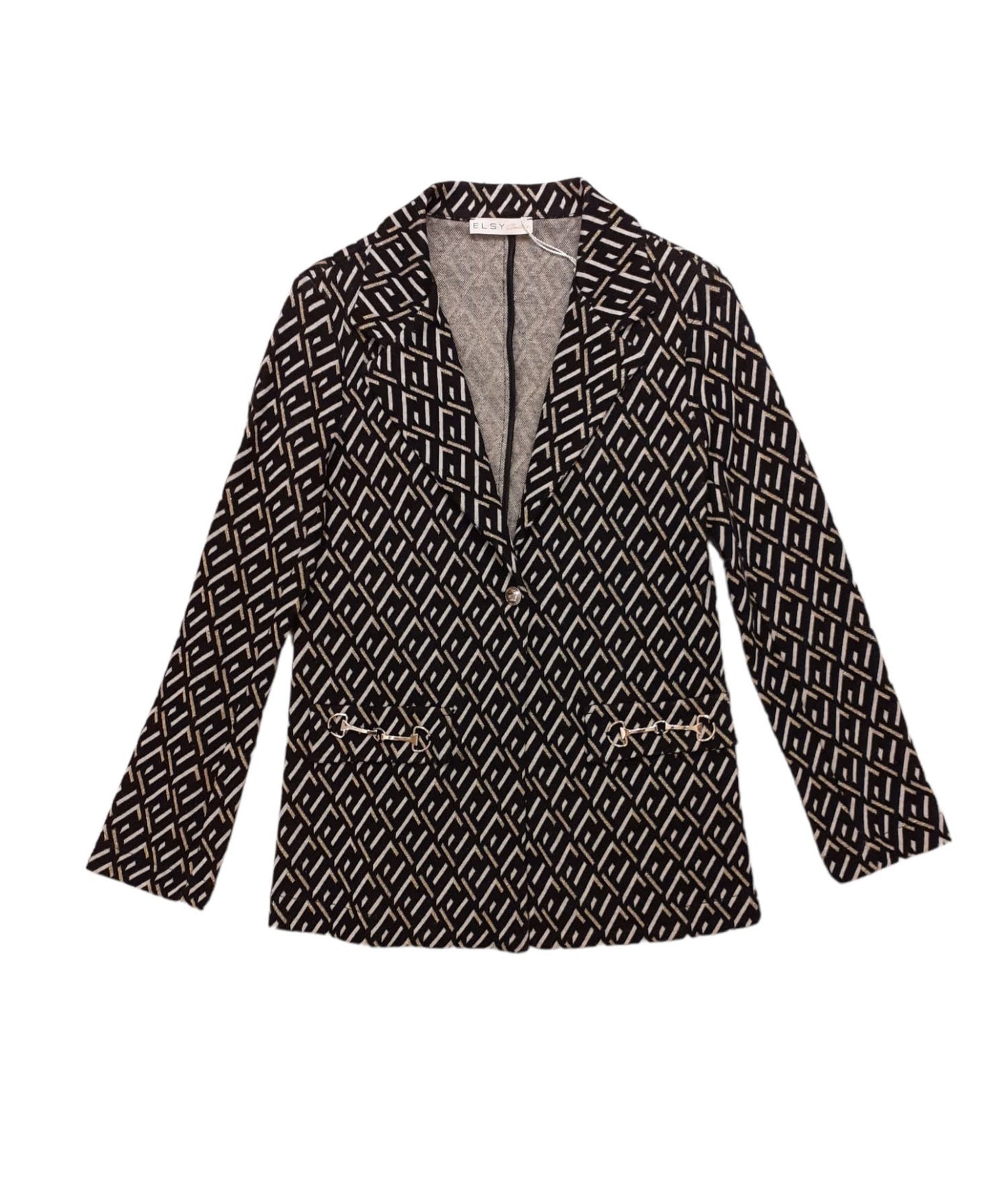 ELSY Couture Black-gold-cream patterned blazer jacket