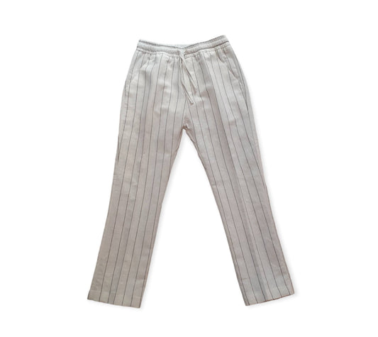 MANUEL RITZ Ecru Linen Blend Pinstripe Trousers