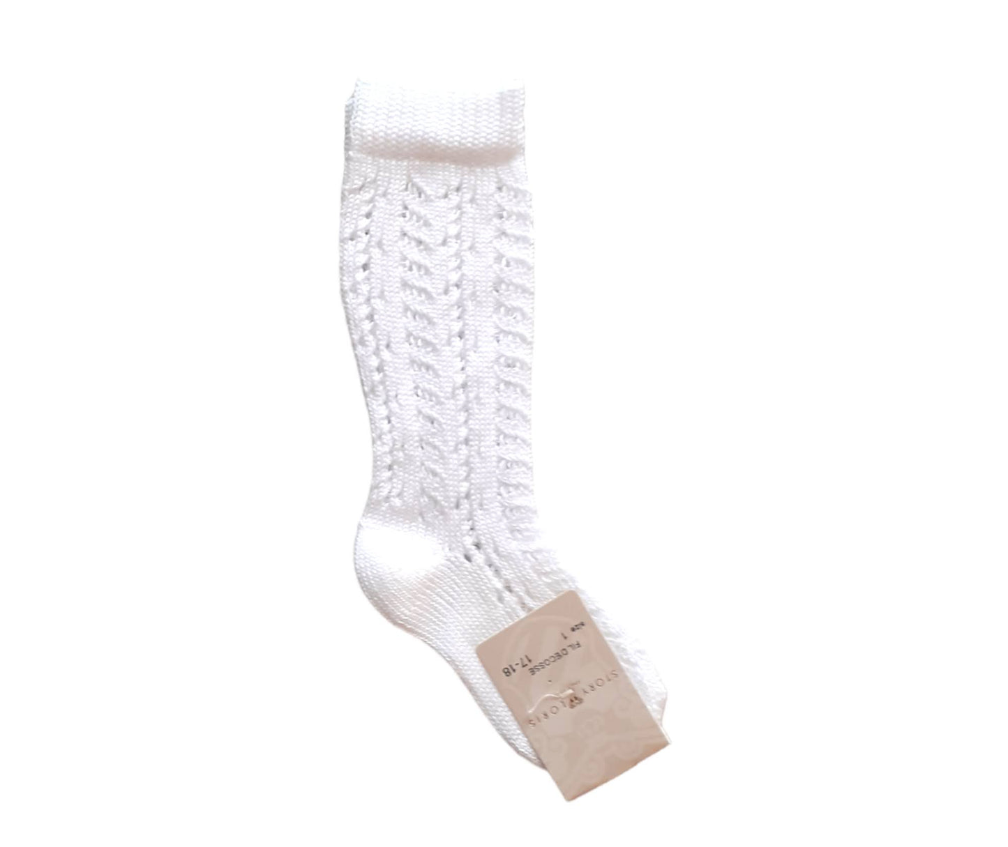 STORY LORIS Long White Perforated Cotton Thread Sock