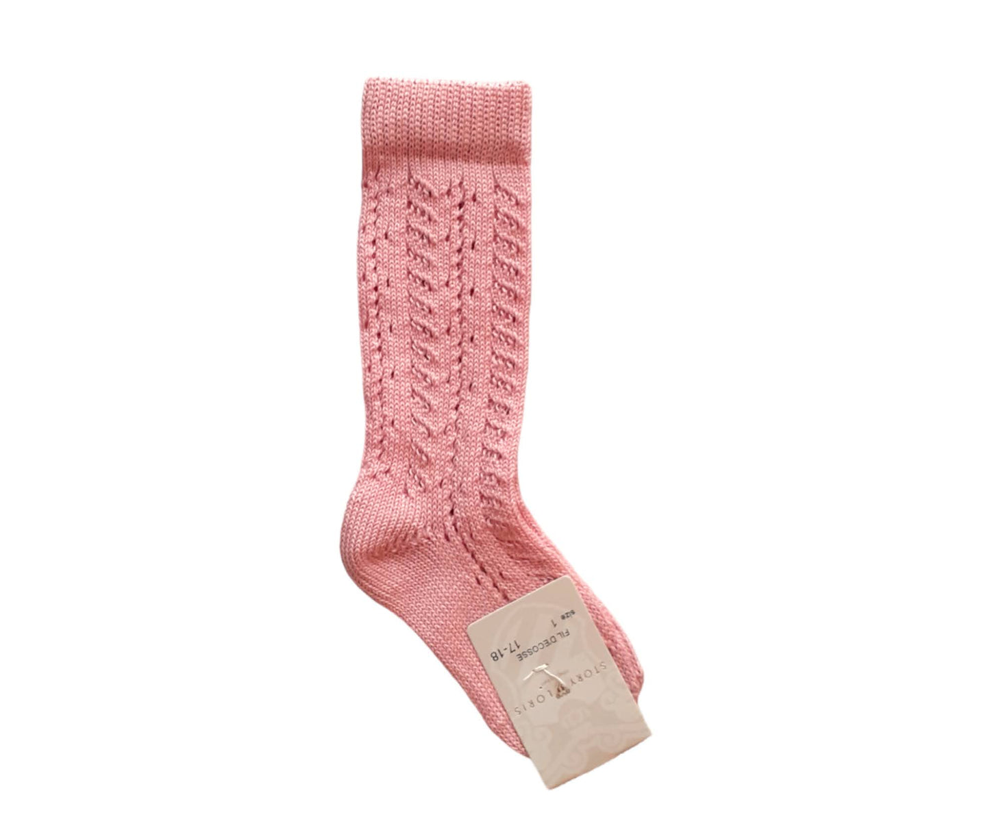 STORY LORIS Long Socks in Antique Pink Perforated Cotton Thread