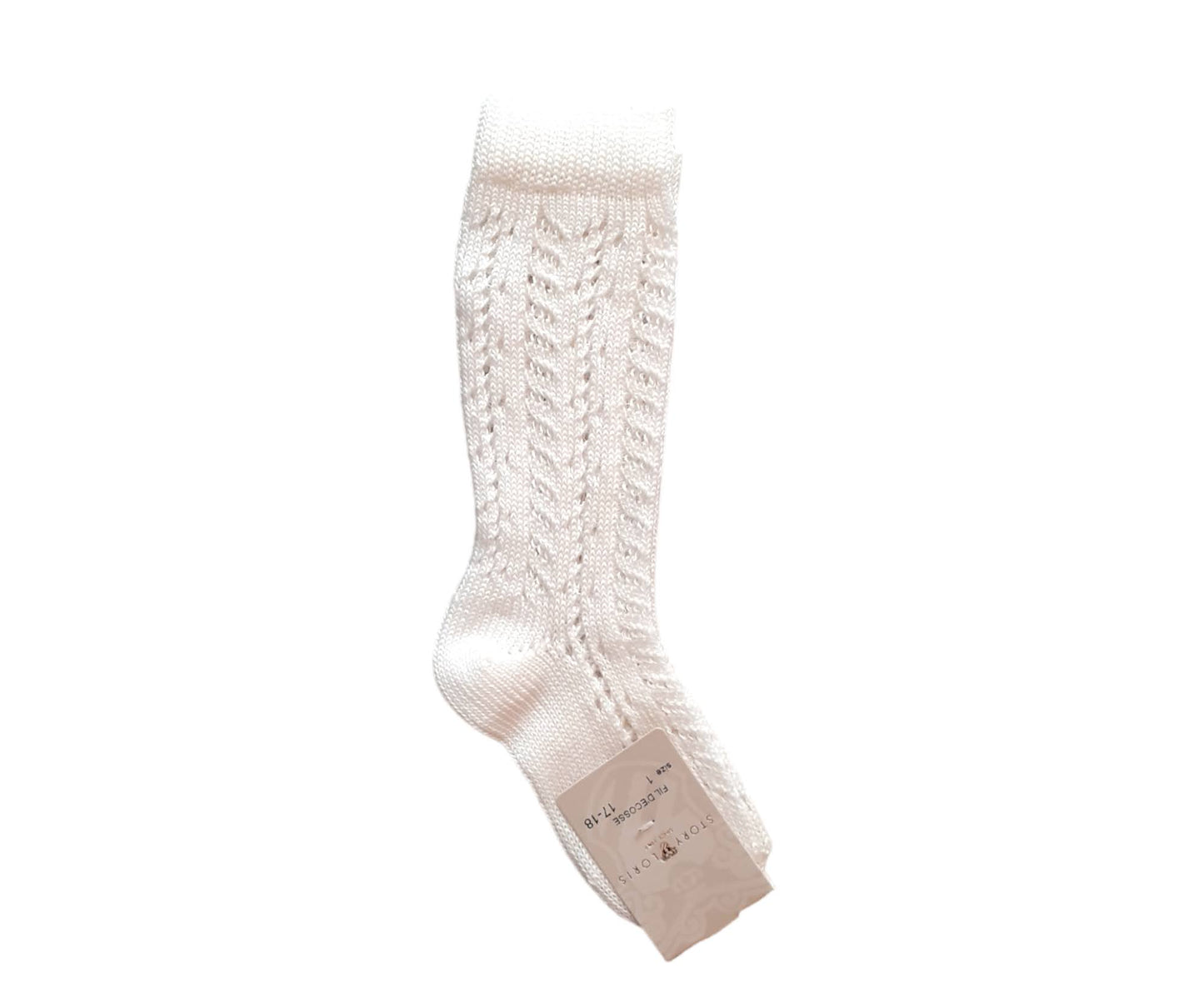 STORY LORIS Long Ivory Perforated Cotton Thread Sock