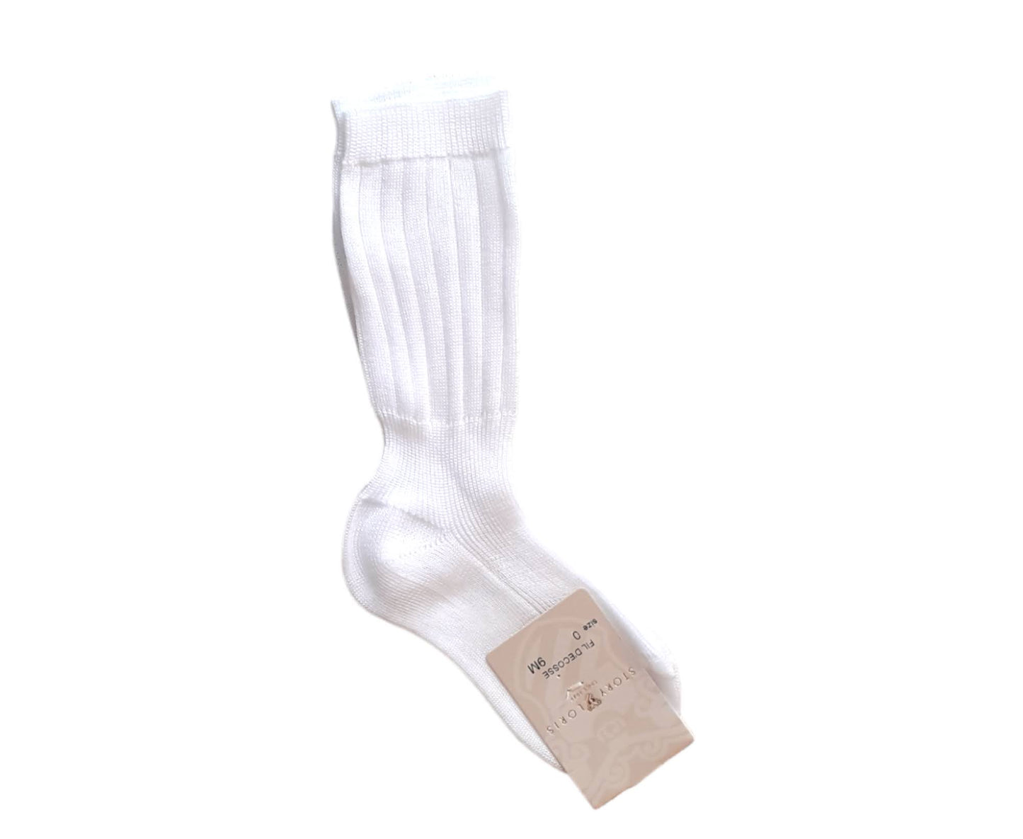 STORY LORIS Long White Ribbed Cotton Thread Sock