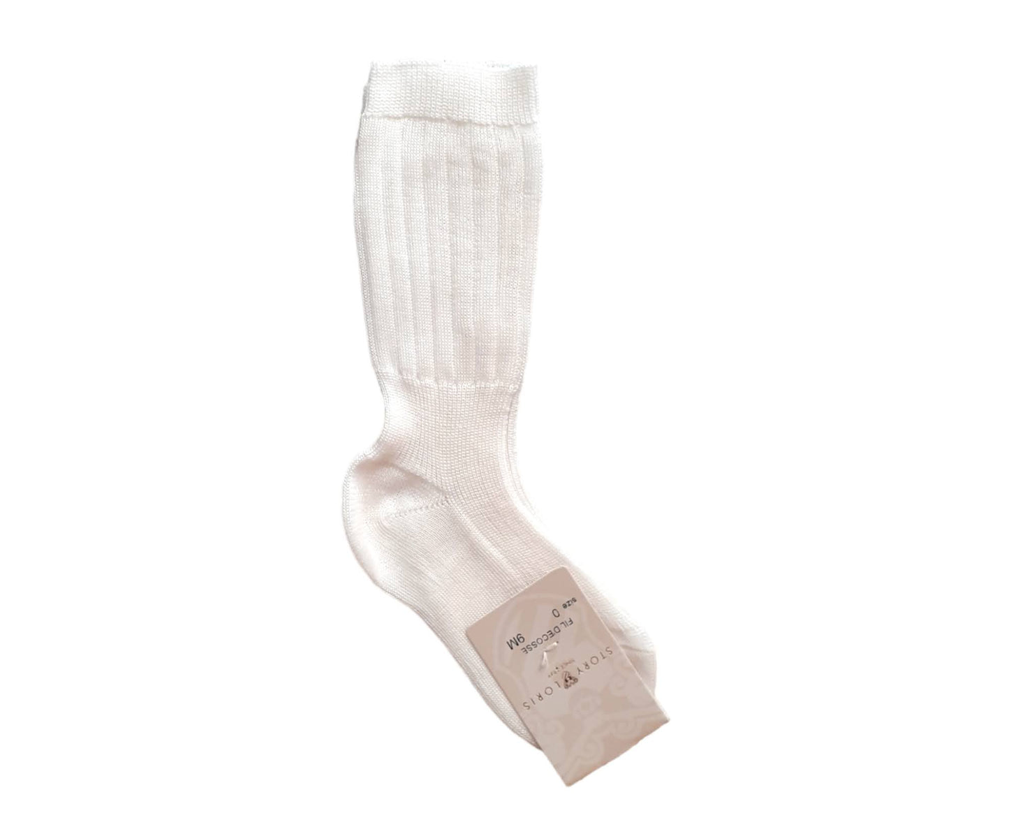 STORY LORIS Long Ivory Ribbed Cotton Thread Sock