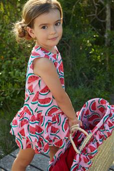 ALL PICCOLO Pink-Red Watermelon Patterned Cotton Dress