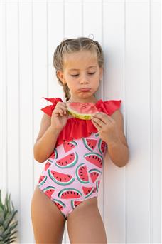 ALL SMALL Pink-Red Watermelon Patterned One-Piece Swimsuit