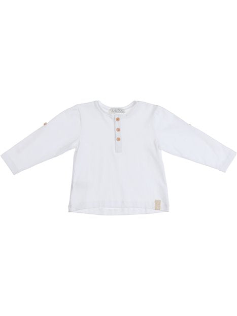 MALVI & CO. Camicia bimbo serafino in jersey bianco con rifiniture in poplin bianco