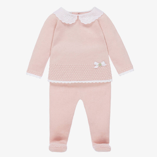 PAZ RODRIGUEZ Tutina Due Pezzi Filo Cotone Rosa Cipria-Bianco Primavera-Estate